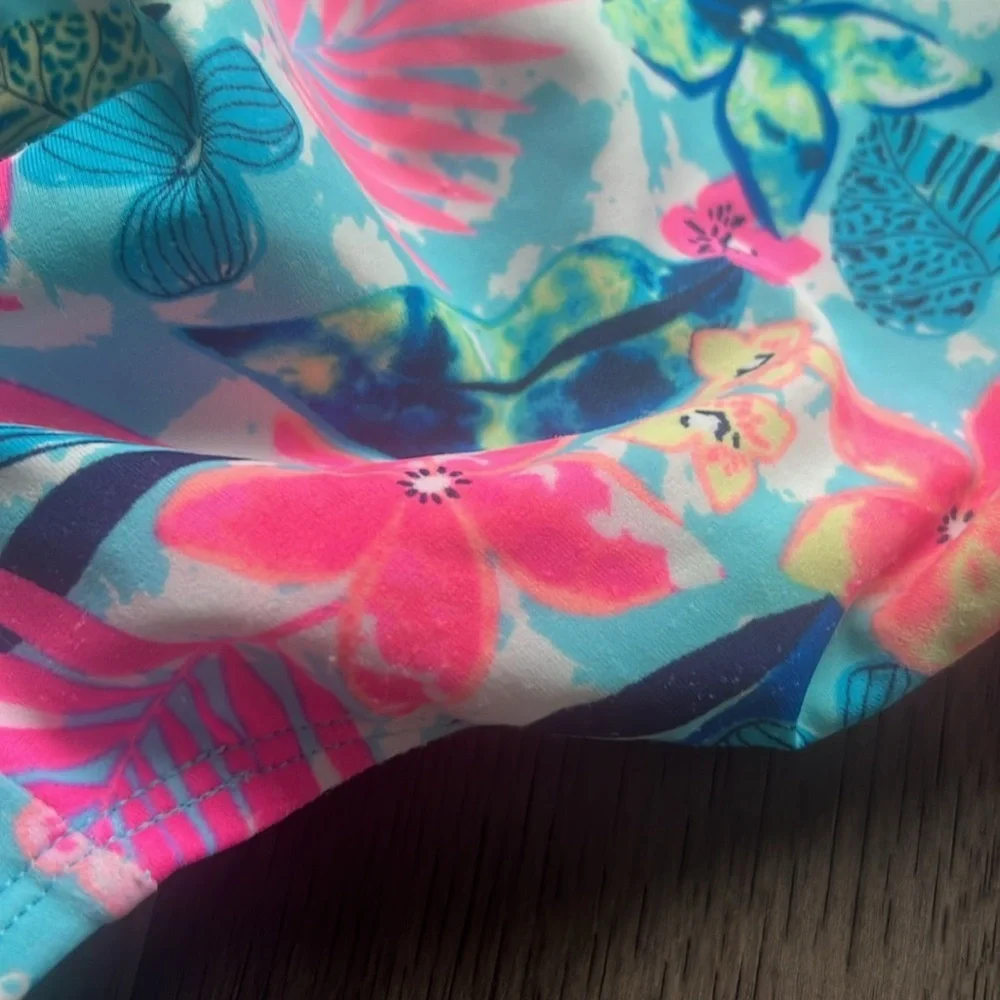 Toddler girl off shoulder ruffle top floral tropical low back swimsuit